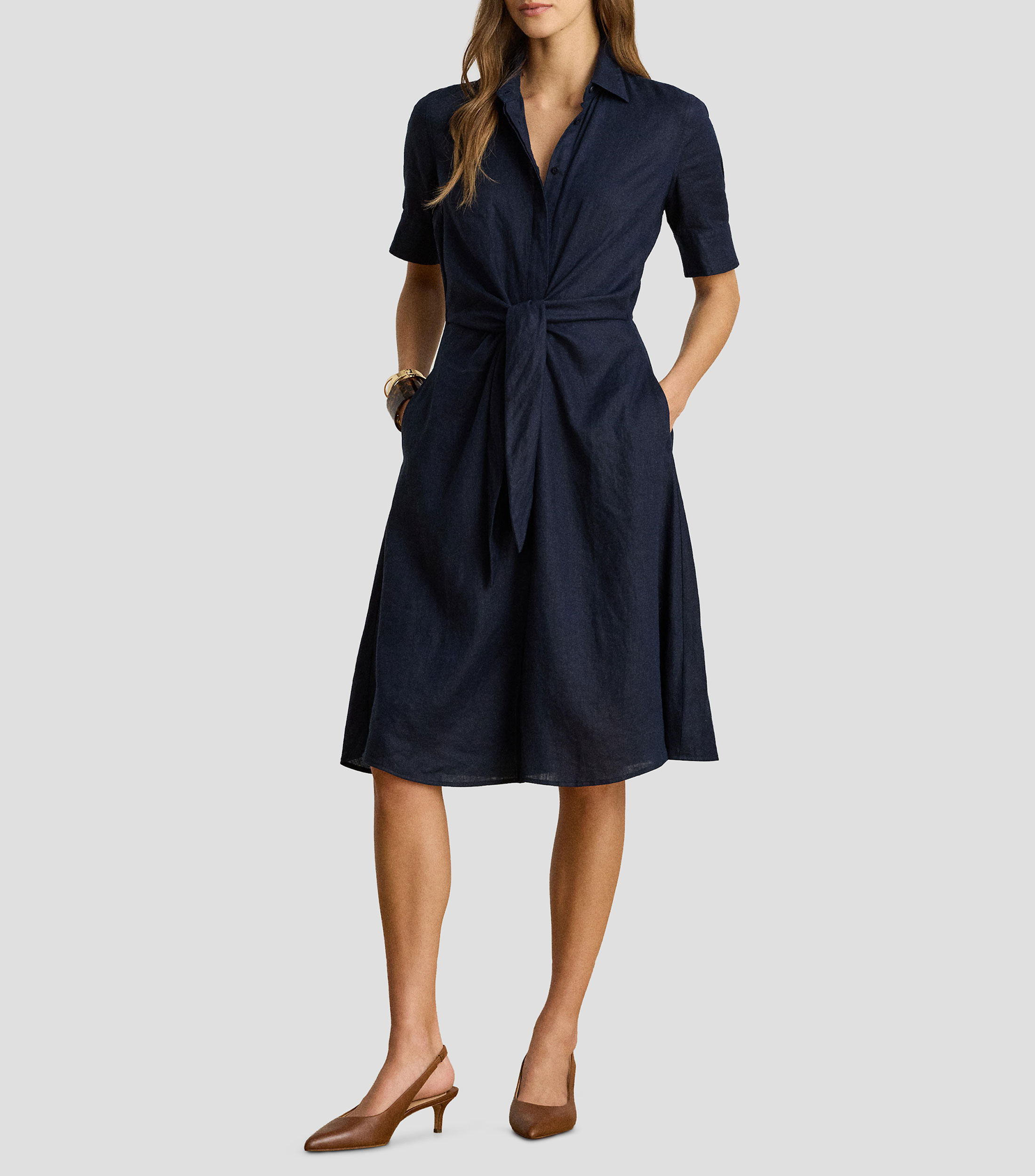 Vestido camisero midi liso Mujer